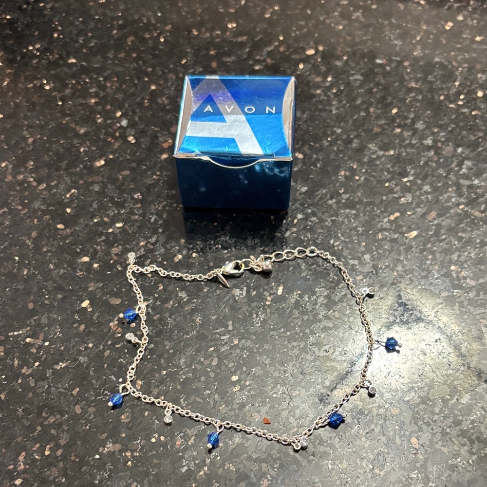 Avon Shades of Brights Anklet blue Silver Tone Rhinestone 10.25" Retro 2008